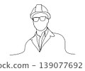 Builder in a protective helmet one line drawing. Vector illustration. 139077692