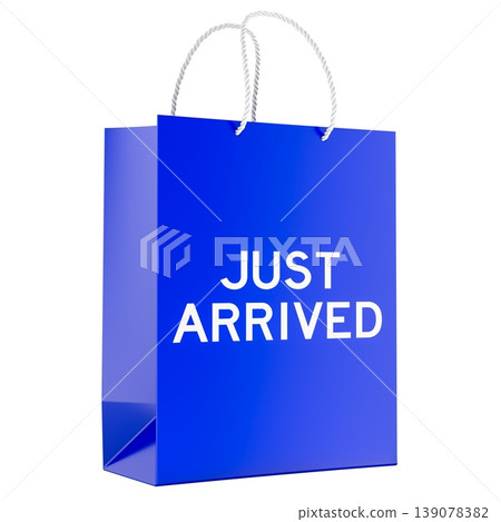 Just Arrived, blue shopping bag. 3D rendering 139078382