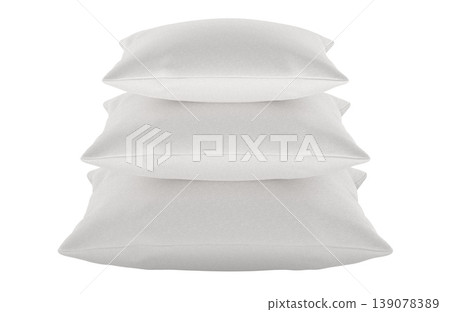 Stacked white pillows set. 3D rendering Stacked white pillows set. 3D rendering 139078389