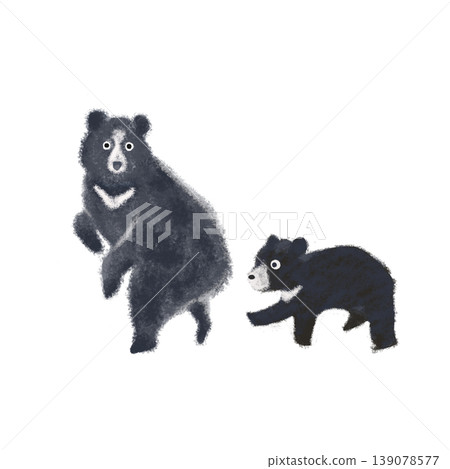 一幅母熊和幼崽的正面插圖，警示圖片，可愛的手繪風格小熊 139078577