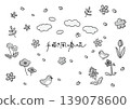 手繪風格春季花卉插畫素材（灰色） 139078600