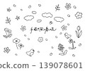 手繪風格春季花卉插畫素材（線稿） 139078601
