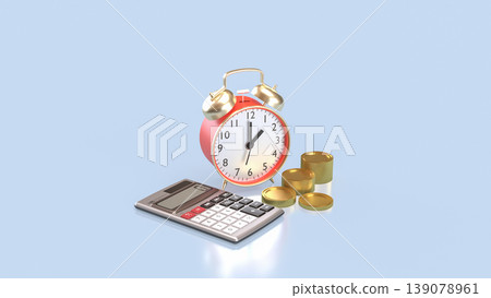 Time Management And Financial Planning Concept With Clock Coins And Calculator 3d render. Time Management And Financial Planning Concept With Clock Coins And Calculator 3d render. 139078961