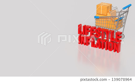 Lifestyle Inflation Concept With Shopping Cart And Increased Consumer Spending 3d render. Lifestyle Inflation Concept With Shopping Cart And Increased Consumer Spending 3d render. 139078964