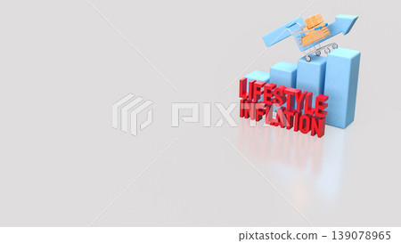 Lifestyle Inflation Growth Concept With Rising Spending And Shopping Cart Trend 3d render. Lifestyle Inflation Growth Concept With Rising Spending And Shopping Cart Trend 3d render. 139078965