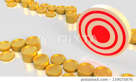Financial Target Achievement Concept With Bullseye And Gold Coins Investment 3d render. 139078976