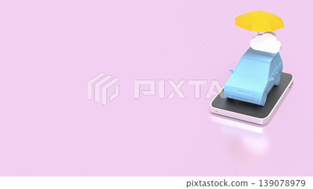 Car Insurance Protection Concept With Umbrella And Cloud 3d render. Car Insurance Protection Concept With Umbrella And Cloud 3d render. 139078979