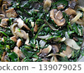 Sauteed Mushrooms, Onions, and Greens Close Up 139079025