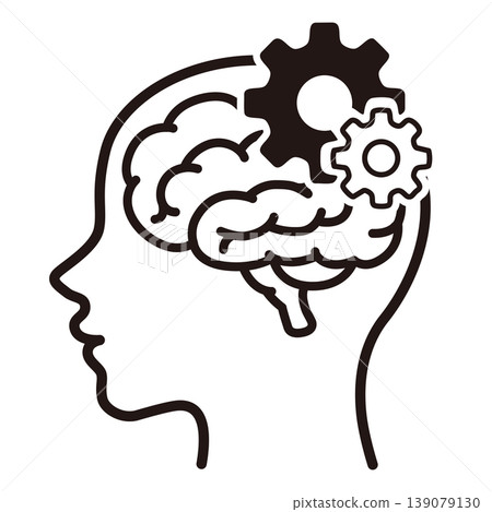 Brain and gear icon at the top: Thinking, System, Processing Image Brain and gear icon at the top: Thinking, System, Processing Image 139079130