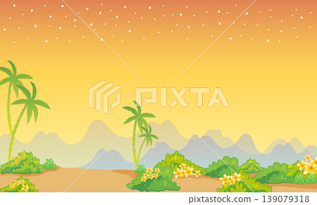 Cartoon background with palms at sunset vector Cartoon background with palms at sunset vector 139079318
