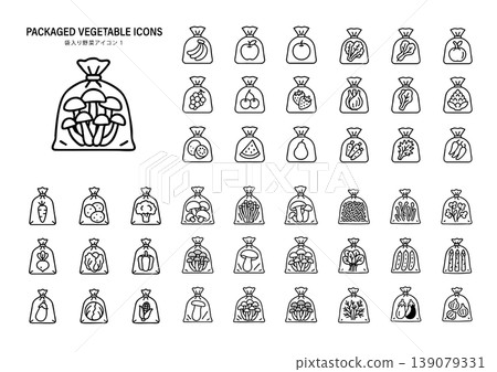 Icon set of bagged vegetables and fruits 139079331