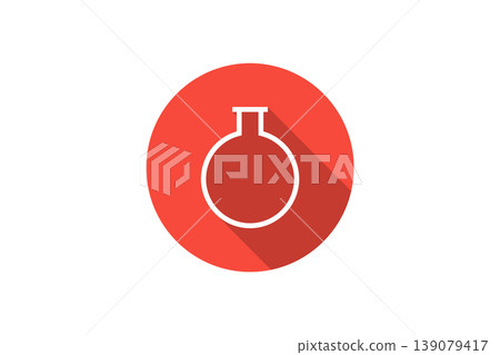 Flat Red Science Icon of Round Flask With Long Shadow for Laboratory and Chemistry Design Flat Red Science Icon of Round Flask With Long Shadow for Laboratory and Chemistry Design 139079417