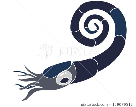 一幅以流行風格繪製的 Anethoceras alduennese（菊石）插圖。 139079512