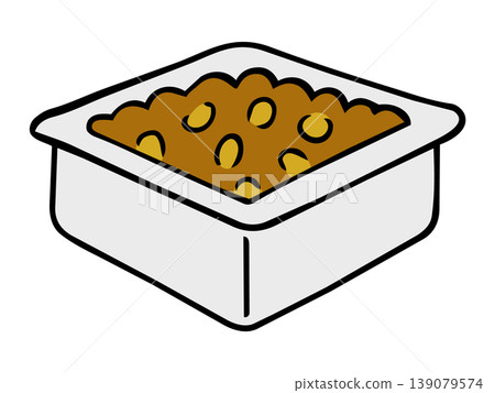 Hand-drawn illustration of natto (fermented soybeans) in a pack. 139079574