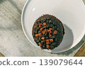 Chocolate chip muffins on a white plate 139079644