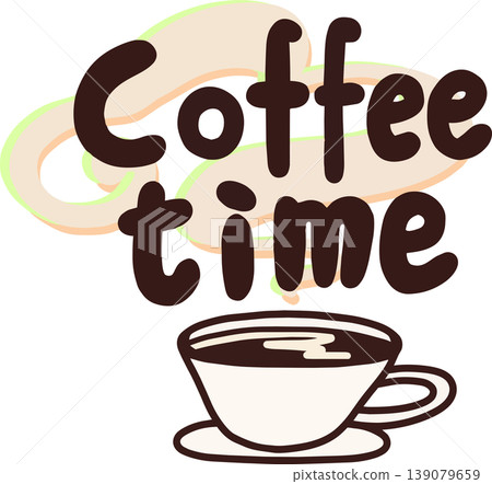 Handwritten illustration material of "Coffee time" - coffee cup, steam, stylish, white background, cafe/blog Handwritten illustration material of "Coffee time" - coffee cup, steam, stylish, white background, cafe/blog 139079659