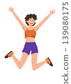 Happy Jumping Woman in Summer Outfit Flat Illustration Character 139080175