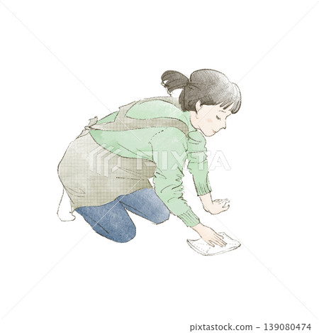 一位女士正在拖地。 一位女士正在拖地。 139080474