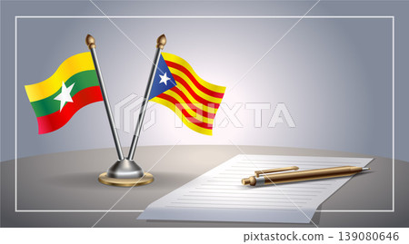 Small national flag of Myanmar and Catalonia flag Relation, Template Vector Illustration Small national flag of Myanmar and Catalonia flag Relation, Template Vector Illustration 139080646