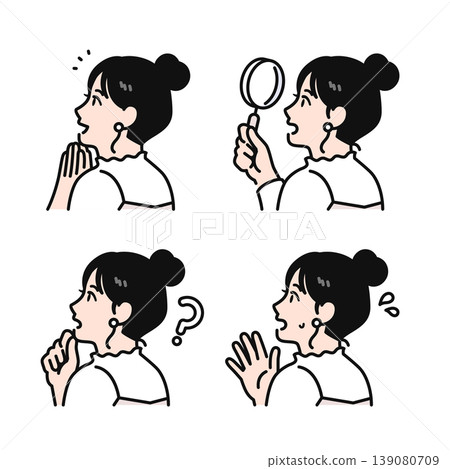 A set of simple vector illustrations of a young woman with her hair tied up, viewed from behind. A set of simple vector illustrations of a young woman with her hair tied up, viewed from behind. 139080709