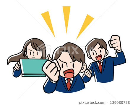 An illustration of the upper bodies of a team of young people holding computers, showing their determination and unity. An illustration of the upper bodies of a team of young people holding computers, showing their determination and unity. 139080728