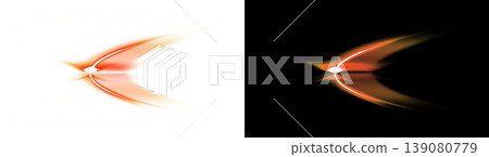 Orange light wing flare with transparent and black background set 139080779