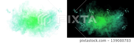 Green magic smoke and spark arch, transparent background, black background 139080783