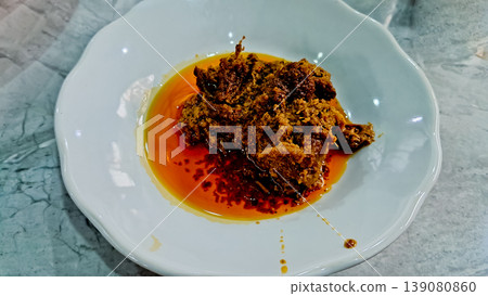 close-up photo of delicious traditional Indonesian food, beef rendang close-up photo of delicious traditional Indonesian food, beef rendang 139080860