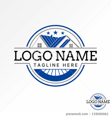 Circle emblem roof house home exterior property real construction renovation logo design graphic concept creative premium vector stock image top sell Circle emblem roof house home exterior property real construction renovation logo design graphic concept creative premium vector stock image top sell 139080862