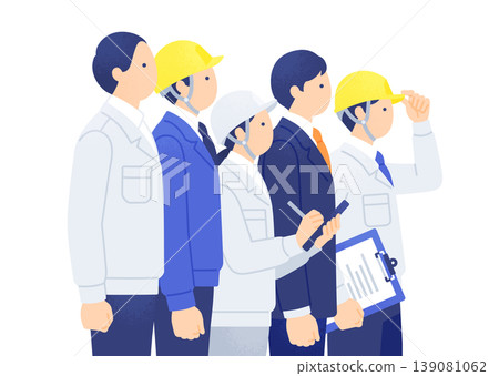 一幅插圖，描繪了五位身著工作服和西裝的男女，他們滿懷希望地望向未來。 139081062