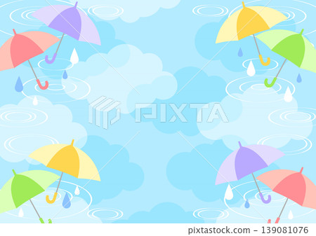 雨季背景，雨傘，雲朵，漣漪，雨滴，可愛，橫向 139081076