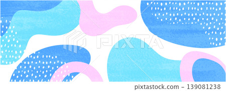 手繪抽象背景，由藍色和粉紅色的有機波浪構成。 139081238