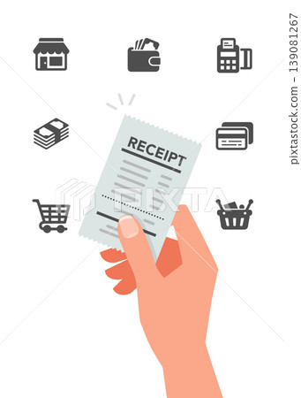Hand Holding Paper Receipt Icon for Retail and Financial Payment Concepts Hand Holding Paper Receipt Icon for Retail and Financial Payment Concepts 139081267
