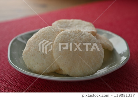 Fried rice crackers with pickled ginger Fried rice crackers with pickled ginger 139081337