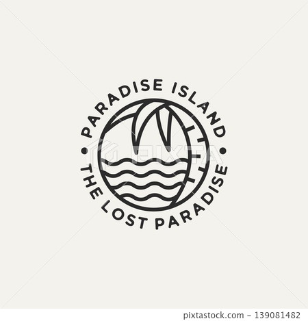 paradise island hotel and resort line art logo 139081482