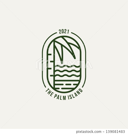 palm island hotel and resort line art logo design 139081483