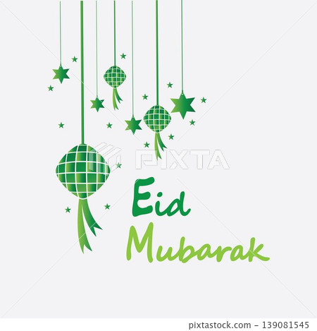 Eid mubarak background with ketupat,crescent and stars for celebrate eid ul fitr or eid ul adha - Vector illustration Eid mubarak background with ketupat,crescent and stars for celebrate eid ul fitr or eid ul adha - Vector illustration 139081545
