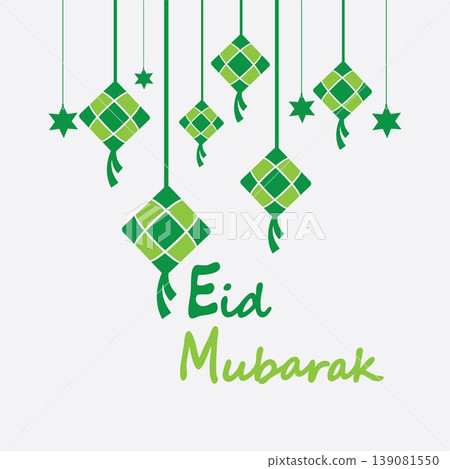 Eid mubarak background with ketupat,crescent and stars for celebrate eid ul fitr or eid ul adha - Vector illustration Eid mubarak background with ketupat,crescent and stars for celebrate eid ul fitr or eid ul adha - Vector illustration 139081550