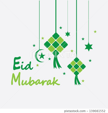 Eid mubarak background with ketupat,crescent and stars for celebrate eid ul fitr or eid ul adha - Vector illustration 139081552