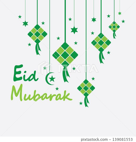 Eid mubarak background with ketupat,crescent and stars for celebrate eid ul fitr or eid ul adha - Vector illustration Eid mubarak background with ketupat,crescent and stars for celebrate eid ul fitr or eid ul adha - Vector illustration 139081553