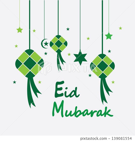 Eid mubarak background with ketupat,crescent and stars for celebrate eid ul fitr or eid ul adha - Vector illustration Eid mubarak background with ketupat,crescent and stars for celebrate eid ul fitr or eid ul adha - Vector illustration 139081554