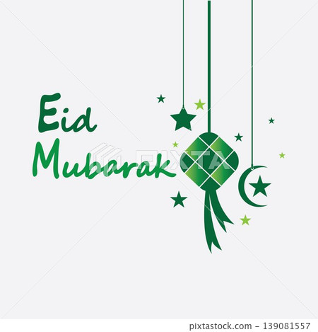 Eid mubarak background with ketupat,crescent and stars for celebrate eid ul fitr or eid ul adha - Vector illustration Eid mubarak background with ketupat,crescent and stars for celebrate eid ul fitr or eid ul adha - Vector illustration 139081557