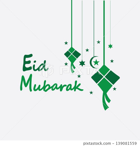 Eid mubarak background with ketupat,crescent and stars for celebrate eid ul fitr or eid ul adha - Vector illustration Eid mubarak background with ketupat,crescent and stars for celebrate eid ul fitr or eid ul adha - Vector illustration 139081559