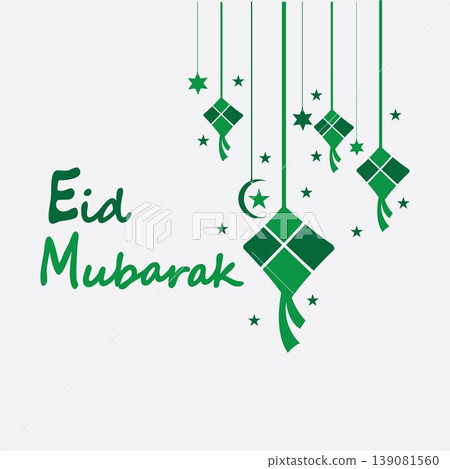 Eid mubarak background with ketupat,crescent and stars for celebrate eid ul fitr or eid ul adha - Vector illustration Eid mubarak background with ketupat,crescent and stars for celebrate eid ul fitr or eid ul adha - Vector illustration 139081560