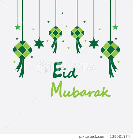 Eid mubarak background with ketupat,crescent and stars for celebrate eid ul fitr or eid ul adha - Vector illustration Eid mubarak background with ketupat,crescent and stars for celebrate eid ul fitr or eid ul adha - Vector illustration 139081574