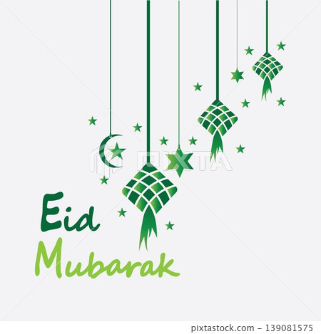 Eid mubarak background with ketupat,crescent and stars for celebrate eid ul fitr or eid ul adha - Vector illustration Eid mubarak background with ketupat,crescent and stars for celebrate eid ul fitr or eid ul adha - Vector illustration 139081575