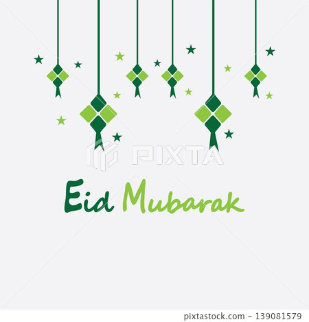 Eid mubarak background with ketupat,crescent and stars for celebrate eid ul fitr or eid ul adha - Vector illustration Eid mubarak background with ketupat,crescent and stars for celebrate eid ul fitr or eid ul adha - Vector illustration 139081579