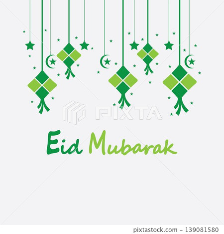 Eid mubarak background with ketupat,crescent and stars for celebrate eid ul fitr or eid ul adha - Vector illustration Eid mubarak background with ketupat,crescent and stars for celebrate eid ul fitr or eid ul adha - Vector illustration 139081580