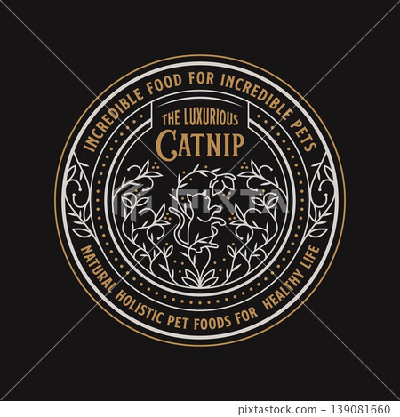 health and nature catnip line art vintage logo 139081660