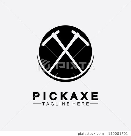 Pickaxe Logo Vector icon symbol illustration Design template, Mining Concept With Silhouette,Mining Logo, Pickaxe Logo 139081701